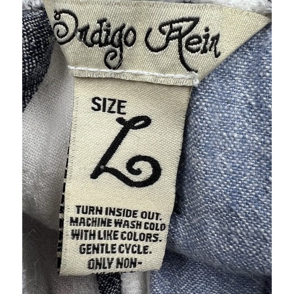 Indigo Rein Linen Blend Striped Wide Leg Pants Elastic Waist Pull-On Size L - Picture 10 of 11